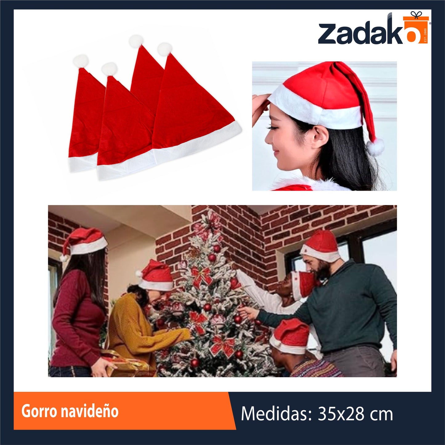 ZN-0046 GORRO NAVIDEÑO, CON 12 PZS, O CAJA CON 200 PQTS