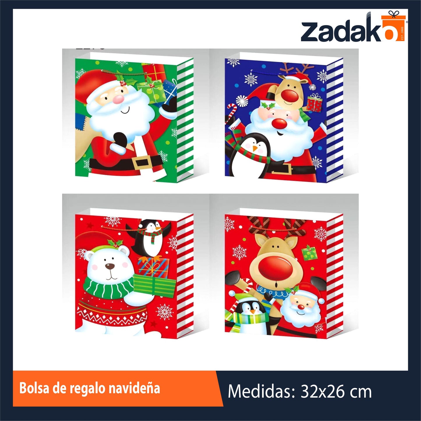 ZN-0255 BOLSA DE REGALO NAVIDEÑA 12 PZS O CAJA 40 PQTS