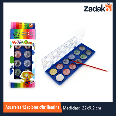 ZP-0480 ACUARELAS 12 COLORES C/BRILLANTINA, CON 1 PZ O CAJA CON 144 PZS