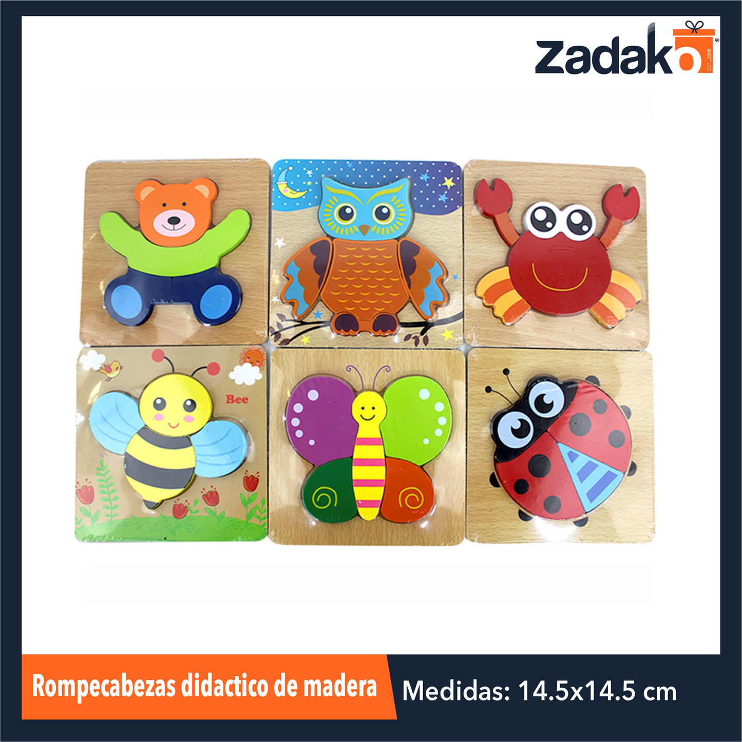 ZP-0707 ROMPECABEZAS DIDACTICO INFANTIL DE ANIMALES DE MADERA, CON 1 PZ O CAJA CON 200 PZS