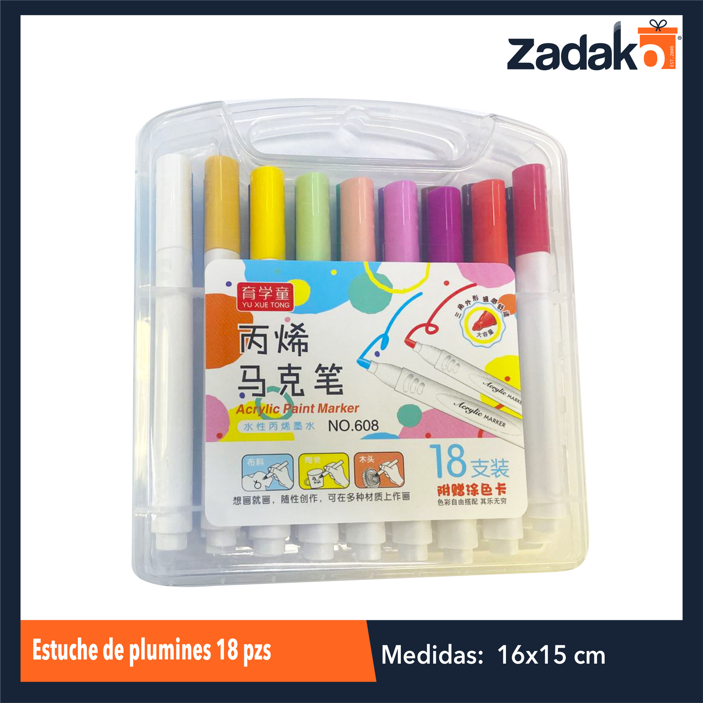 ZP-0944 ESTUCHE DE PLUMINES 18 PZS CON 1 PQT O CAJA CON 96 PQTS