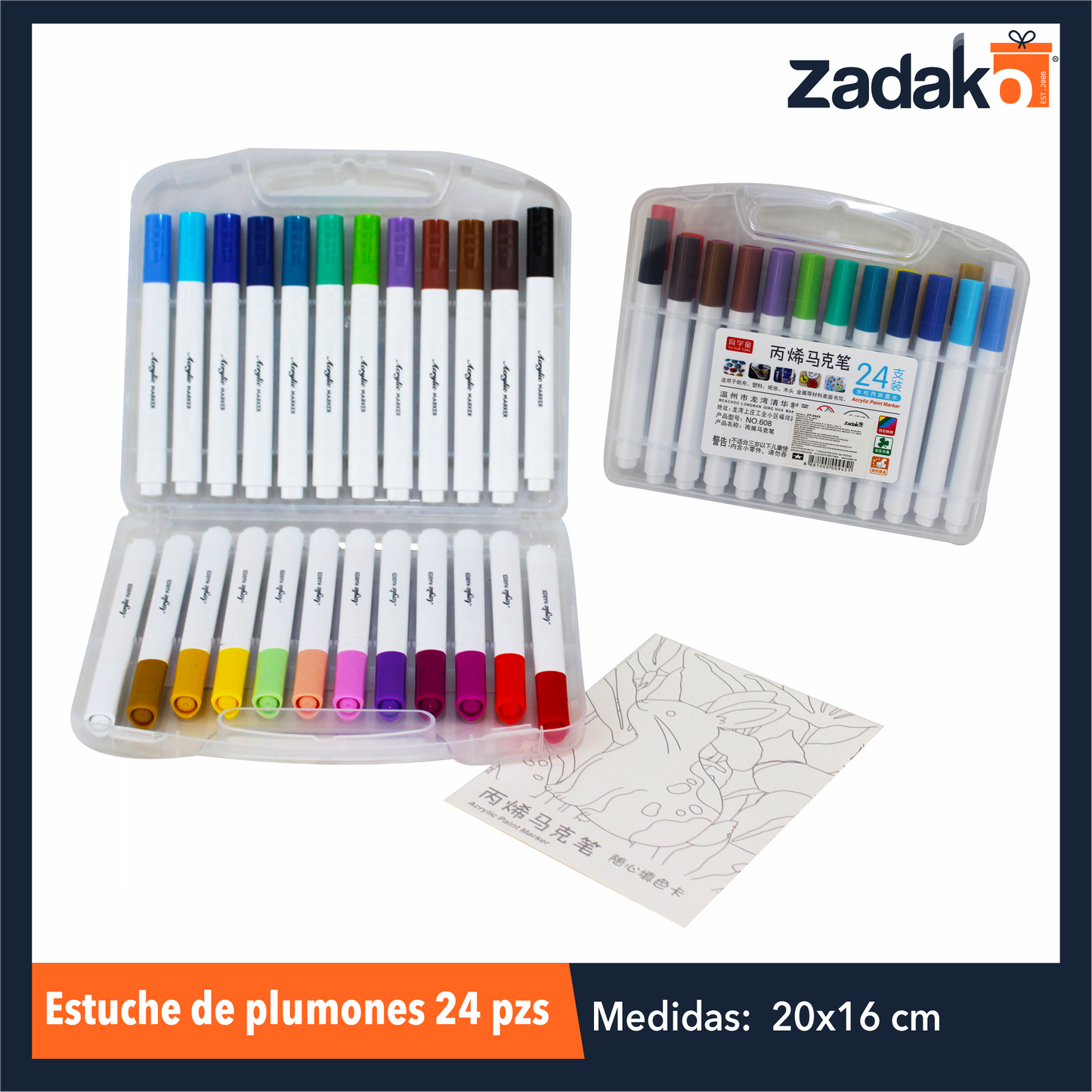 ZP-0945 ESTUCHE DE PLUMONES 24 PZS CON 1 PQT O CAJA CON 72 PQTS