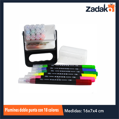 P-0953 PLUMINES DOBLE PUNTA CON 18 COLORES CON UNA PZ O CAJA CON 80 PQTS