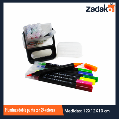 P-0954 PLUMINES DOBLE PUNTA CON 24 COLORES CON UNA PZ O CAJA CON 60 PQTS