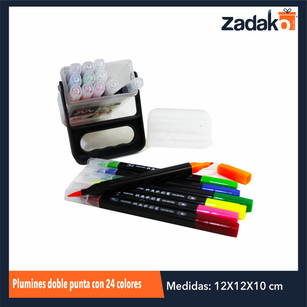 ZP-0954 PLUMINES DOBLE PUNTA CON 24 COLORES UN PAQUETE, CAJA CON 60 PQTS