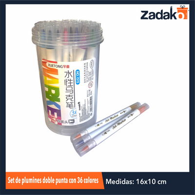 ZP-0959 SET DE PLUMINES DOBLE PUNTA CON 36 COLORES CON UNA PZ O CAJA CON 48 PQTS