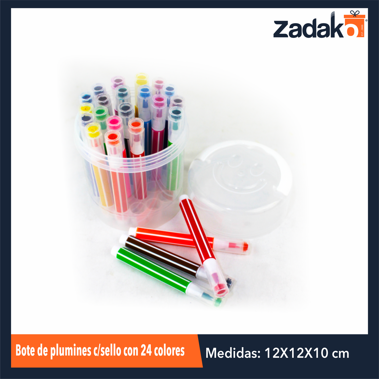 ZP-0962 BOTE DE PLUMINES C/SELLO CON 24 COLORES CON UNA PZ O CAJA CON 72 PQTS