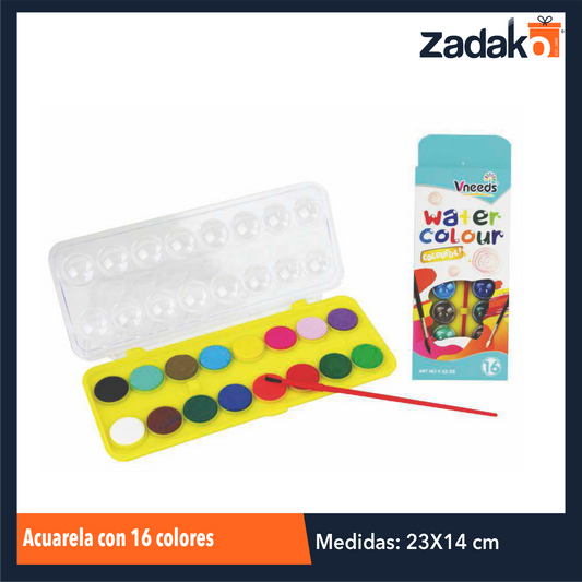 ZP-1011 ACUARELA CON 16 COLORES CON 1 PZ O CAJA CON 144 PZS
