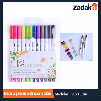 ZP-1033 ESTUCHE DE PLUMINES DOBLE PUNTA 12 COLORES CON 1 PQT O CAJA CON 120 PQTS