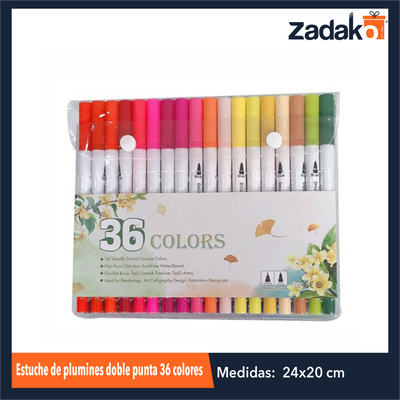 ZP-1035 ESTUCHE DE PLUMINES DOBLE PUNTA 36 COLORES CON 1 PQT O CAJA CON 40 PQTS