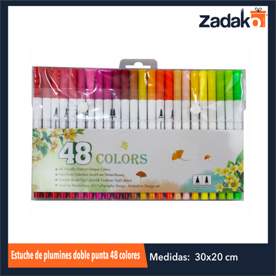 ZP-1036 ESTUCHE DE PLUMINES DOBLE PUNTA 48 COLORES CON 1 PQT O CAJA CON 30 PQTS
