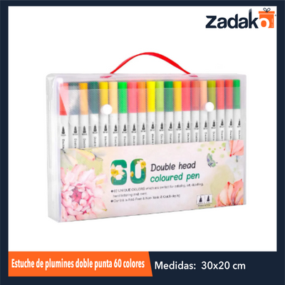 ZP-1037 ESTUCHE DE PLUMINES DOBLE PUNTA 60 COLORES CON 1 PQT O CAJA CON 24 PQTS