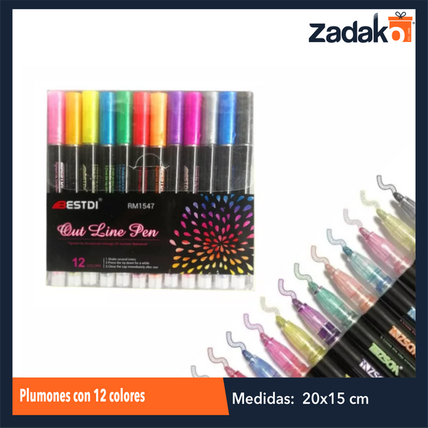 ZP-1043 PLUMONES CON 12 COLORES CON 1 PQT O CAJA CON 120 PQTS
