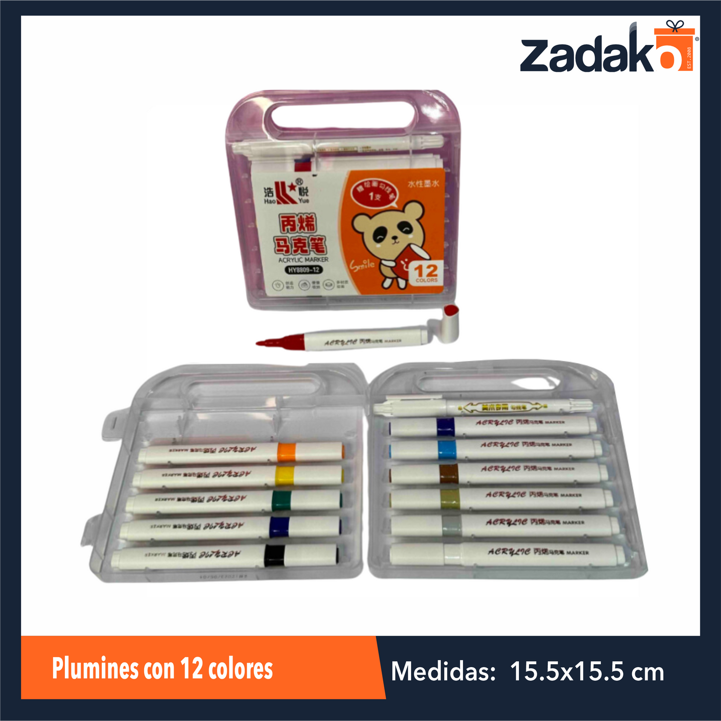 ZP-1078  PLUMIN 12 COLORES  CON 1 PZ O CAJA CON 144 PZS