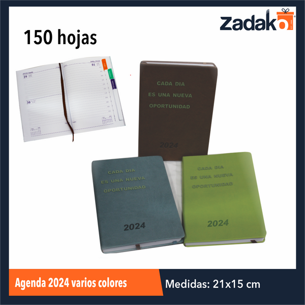 ZP-1119  AGENDA 2024 VARIOS COLORES CON 1 PZ O CAJA CON 80 PZS
