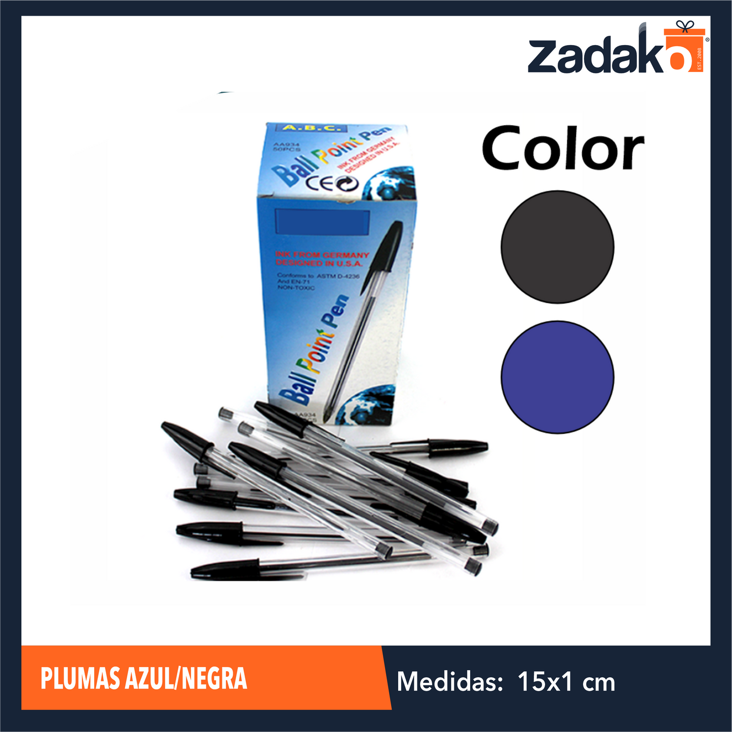 GPM-0264 ZP-1151 PQT CON 50 PZS PLUMAS AZUL/NEGRA O CAJA CON 80 PZS