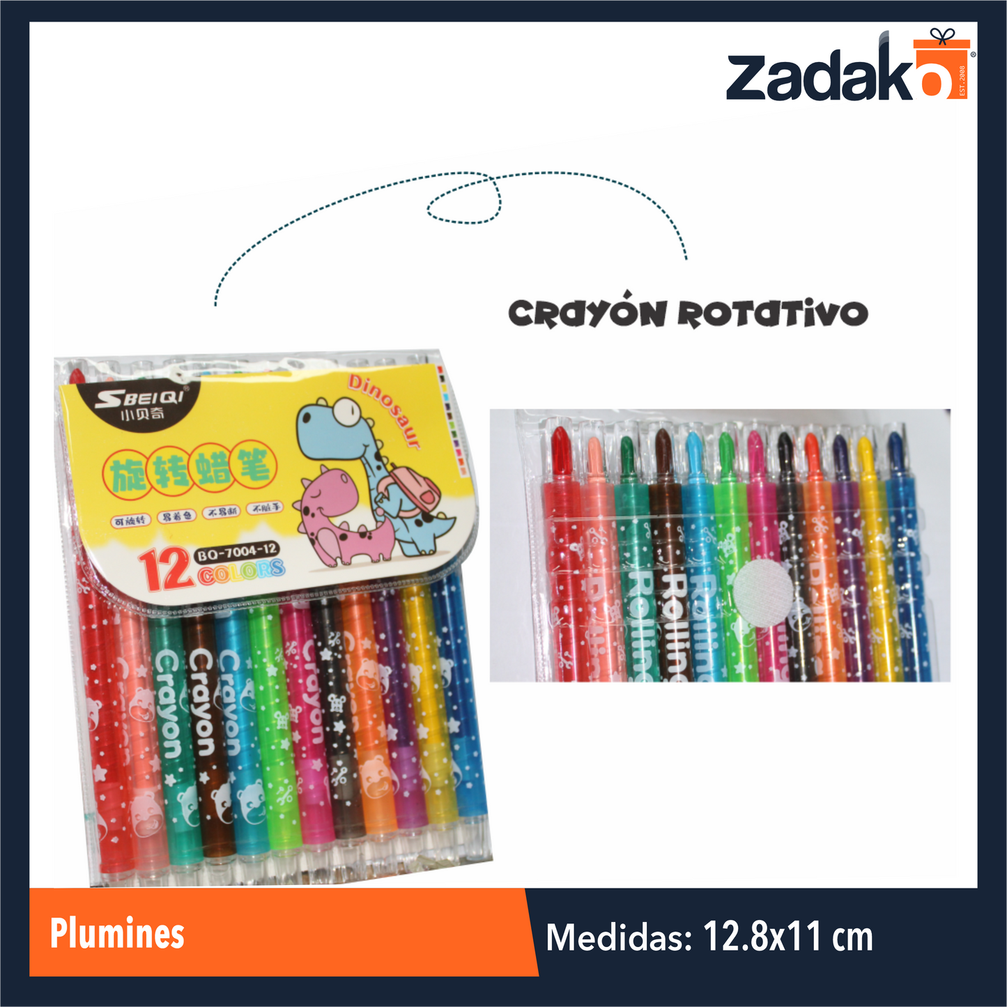 ZP-1191 CRAYOLAS CON PUNTA RECTRACTIL CON 12 COLORES CON 1 PQT O CAJA CON 144 PQTS
