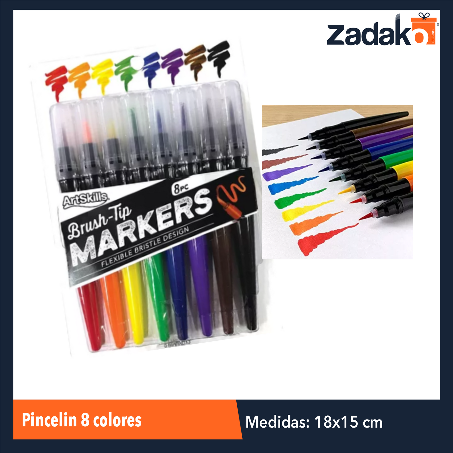 ZP-1228 PINCELIN 8 COLORES, CON 1 PZ O CAJA CON 120 PZS