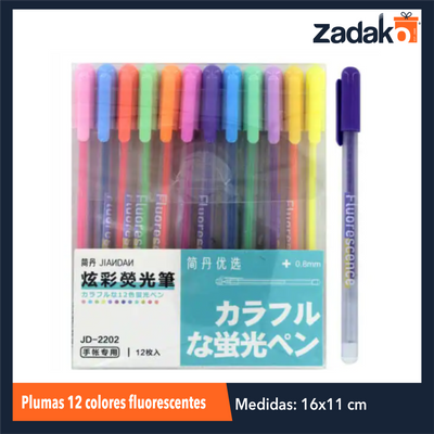 ZP-1235 PLUMAS 12 COLORES FLUORESCENTES, CON 1 PZ O CAJA CON 192 PZS