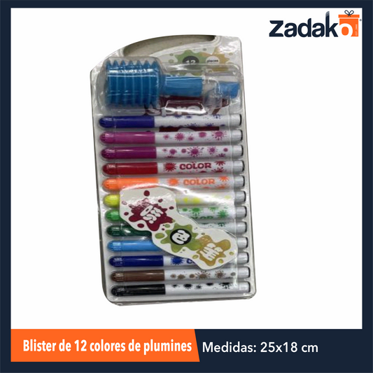 ZP-1242 BLISTER DE 12 COLORES DE PLUMINES, CON 1 PZ O CAJA CON 90 PZS