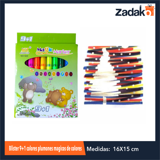 ZP-1246 BLISTER 9+1 COLORES PLUMONES MAGICOS DE COLORES CON 1 PZ O CAJA CON 240 PZS