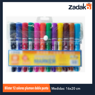 ZP-1251 BLISTER 12 COLORES PLUMON DOBLE PUNTA, CON 1 PZ O CAJA CON 96 PZS