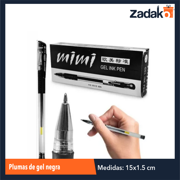 ZP-1258 PLUMAS DE GEL NEGRA CON 12 PIEZAS O CAJA CON 144 PQTS