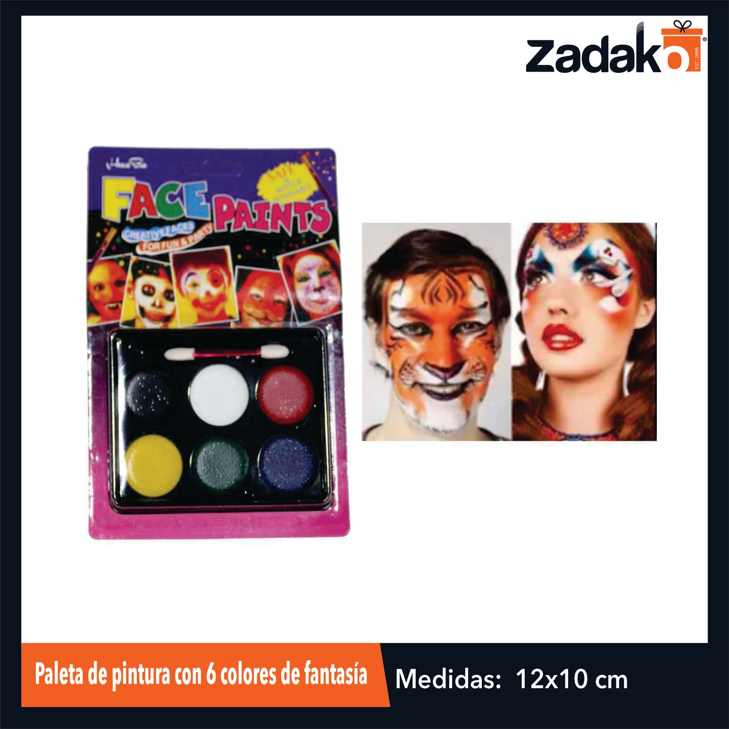 ZP-1302 PALETA DE PINTURA CON 6 COLORES DE FANTASIA CON 1 PQT O CAJA CON 600 PQTS