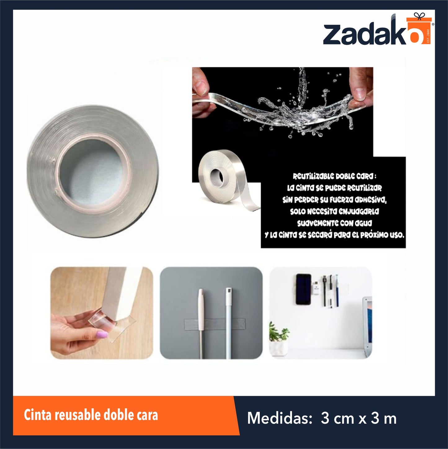 ZP-1372 CINTA REUSABLE DOBLE CARA CON 1 PZ O CAJA CON 200 PZS