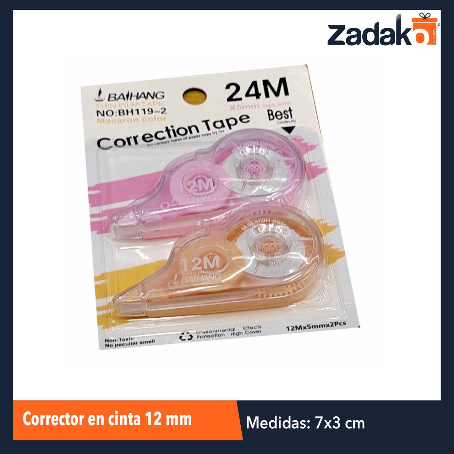 ZP-1421 CORRECTOR EN CINTA 12M CON 2 PZS  CON 1 PZ O CAJA CON 576 PZS