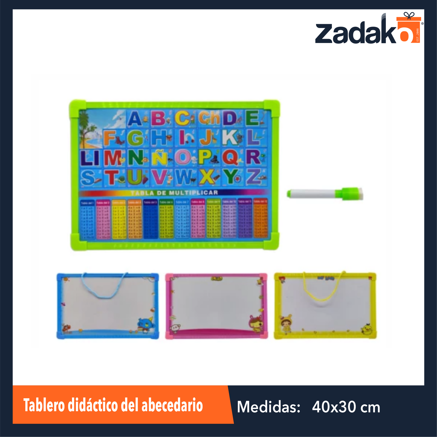 ZP-1453 TABLERO DIDÁCTICO DEL ABECEDARIO Y PIZARRON DE 40 X 30 CM CON 1 PZ O CAJA CON 120 PZS