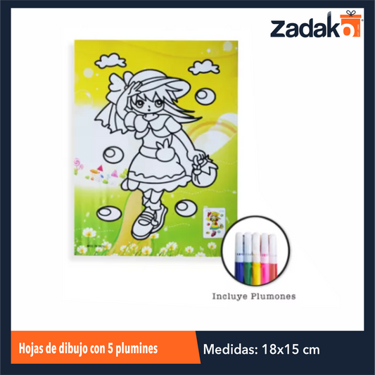 ZP-1586 HOJAS DE DIBUJO CON 5 PLUMINES CON 10 PIEZAS O CAJA CON 100 PQTS