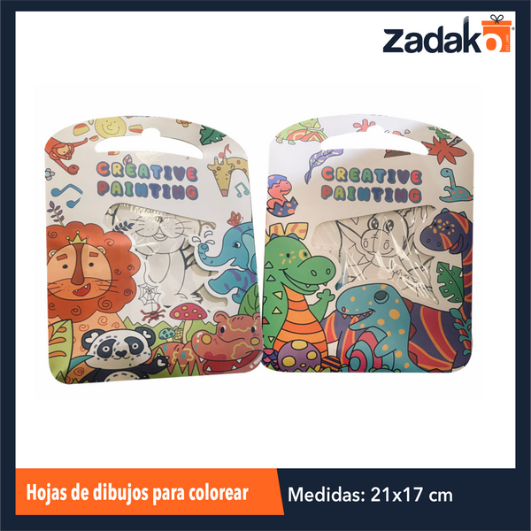 ZP-1615 3 HOJAS DE DIBUJOS PARA COLOREAR + 5 PLUMINES  CON 1 PZ O CAJA CON 600 PZS