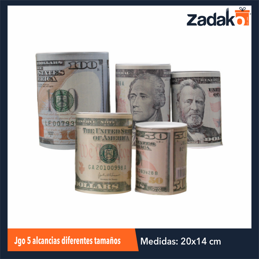 ZP-1617 JUEGO 5 ALCANCIAS DIFERENTES TAMAÑOS CON 1 PZ O CAJA CON 48 PZS