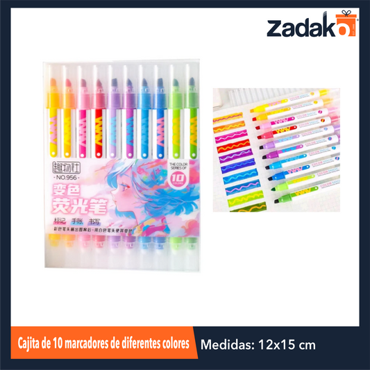 ZP-1624 CAJITA DE 10 MARCADORES DE DIFERENTES COLORES CON 1 PZ O CAJA CON 192 PZS