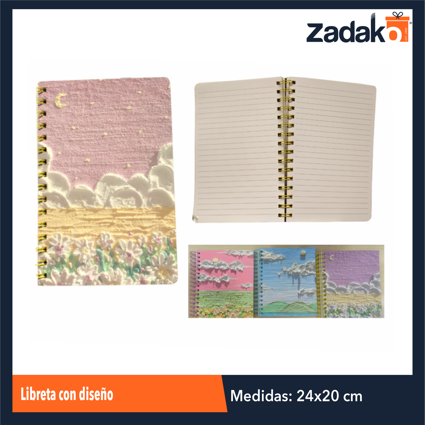 ZP-1630 LIBRETA CON DISEÑO  CON 1 PZ O CAJA CON 120 PZS