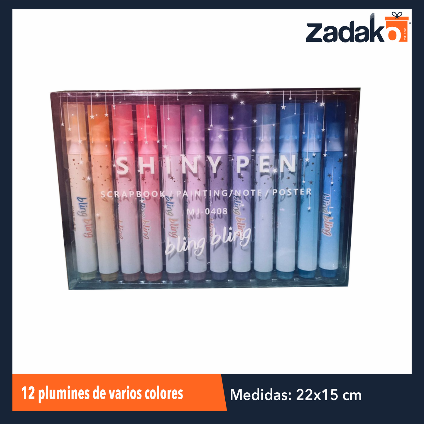 ZP-1645 12 PLUMINES DE VARIOS COLORES CON 1 PZ O CAJA CON 160 PZS