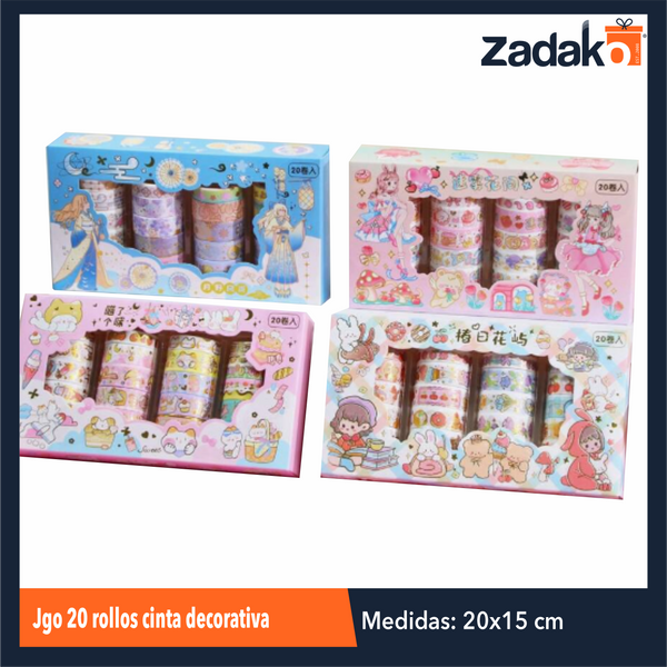 ZP-1657 JUEGO 20 ROLLOS CINTA DECORATIVA CON 1 PQT O CAJA CON 120 PQTS