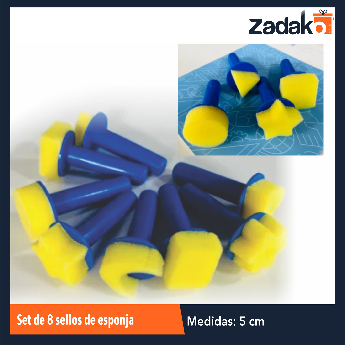 ZP-1674 SET DE 8 SELLOS DE ESPONJA CON 1 PZ O CAJA CON 200 PZS