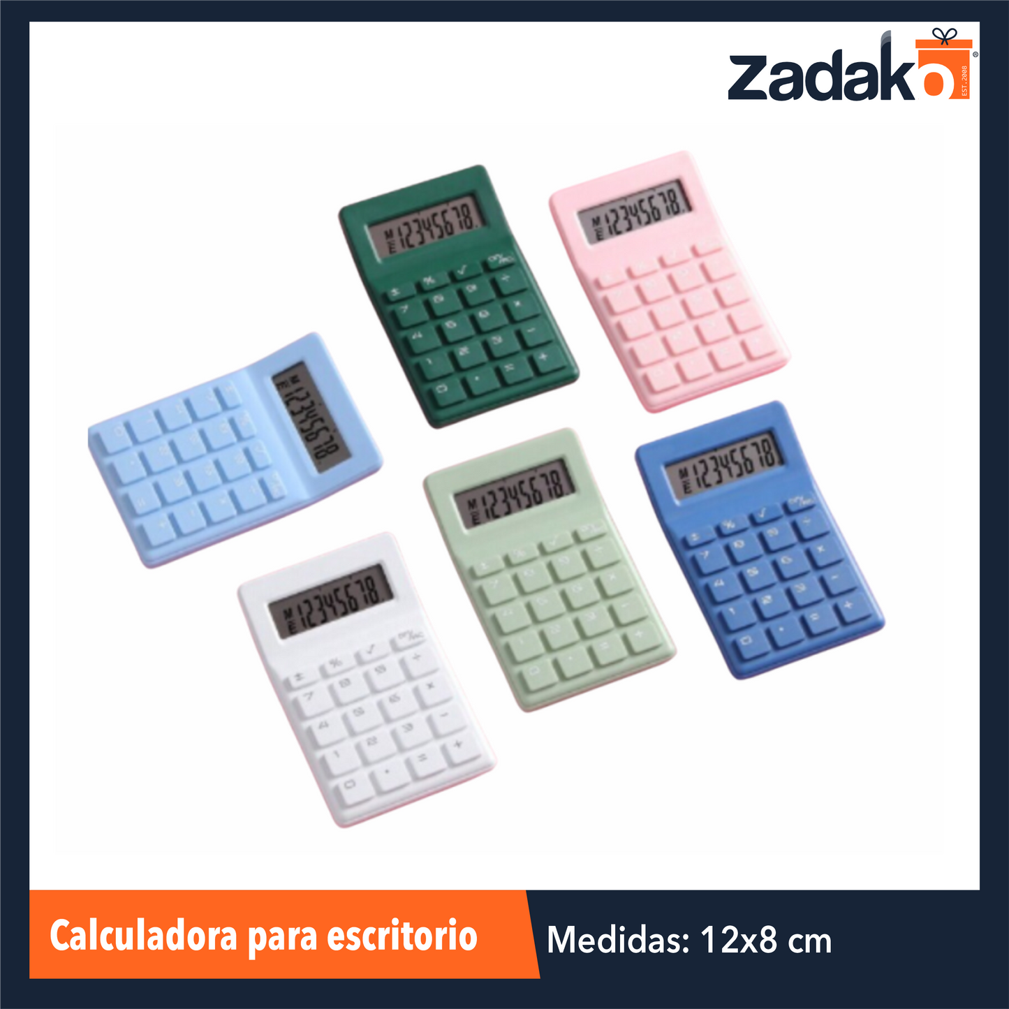 ZP-1677 CALCULADORA PARA ESCRITORIO DE 12 X 8 CM DE DIFERENTES COLORES CON 1 PZ O CAJA CON 240 PZS