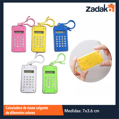 ZP-1678 CALCULADORA DE MANO DE 7 X 3.6 CM CON COLGANTE DE DIFERENTES COLORES CON 1 PZ O CAJA CON 1000 PZS