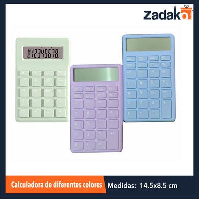 ZP-1679 CALCULADORA DE 14.5 X 8.5 CM DE DIFERENTES COLORES CON 1 PZ O CAJA CON 200 PZS