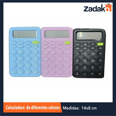 ZP-1681 CALCULADORA DE 8 X 14 CM DE DIFERENTES COLORES CON 1 PZ O CAJA CON 180 PZS