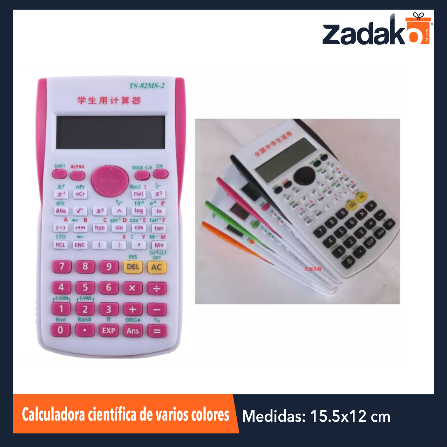 ZP-1683 CALCULADORA CIENTIFICA DE VARIOS COLORES CON 1 PZ O CAJA CON 120 PZS