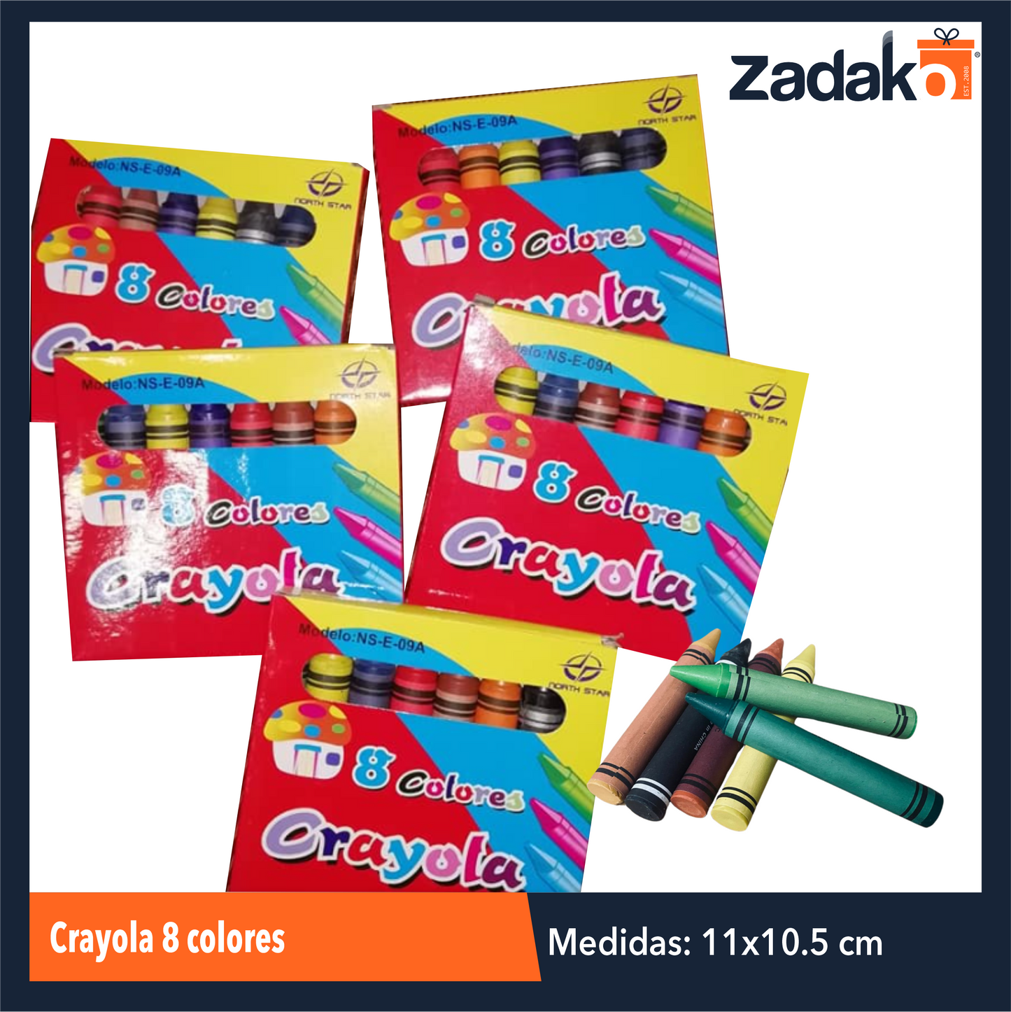 ZP-1716 CRAYOLA 8 COLORES 11 X 10.2 CM CON 1 PZ O CAJA CON 288 PZS