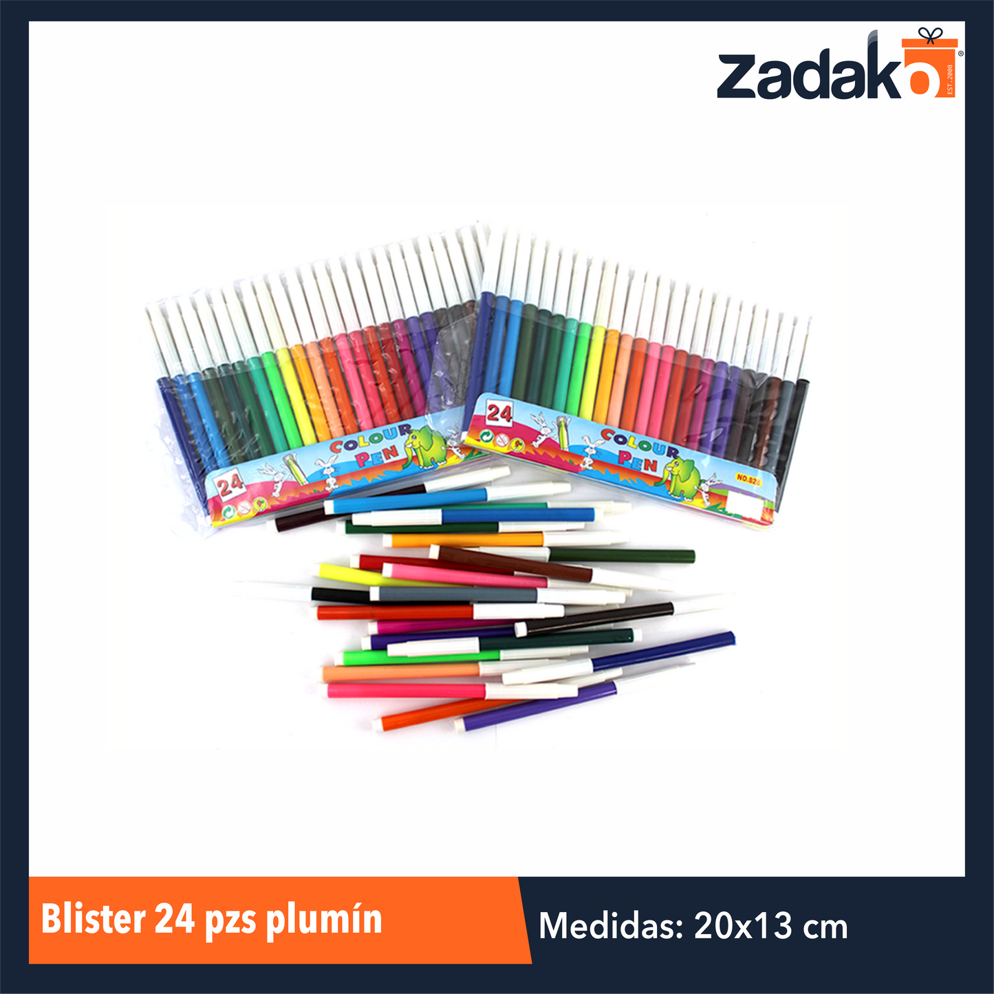 ZP-0139 BLISTER 24 COLORES PLUMÍN, CON 1 PZ O CAJA CON 192 PZS