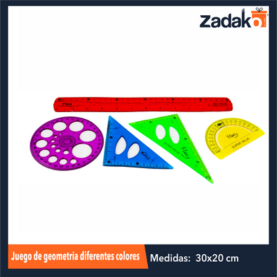 ZP-1017 JUEGO DE GEOMETRIA DIFERENTES COLORES CON 1 PZ O CAJA CON 288 PZS