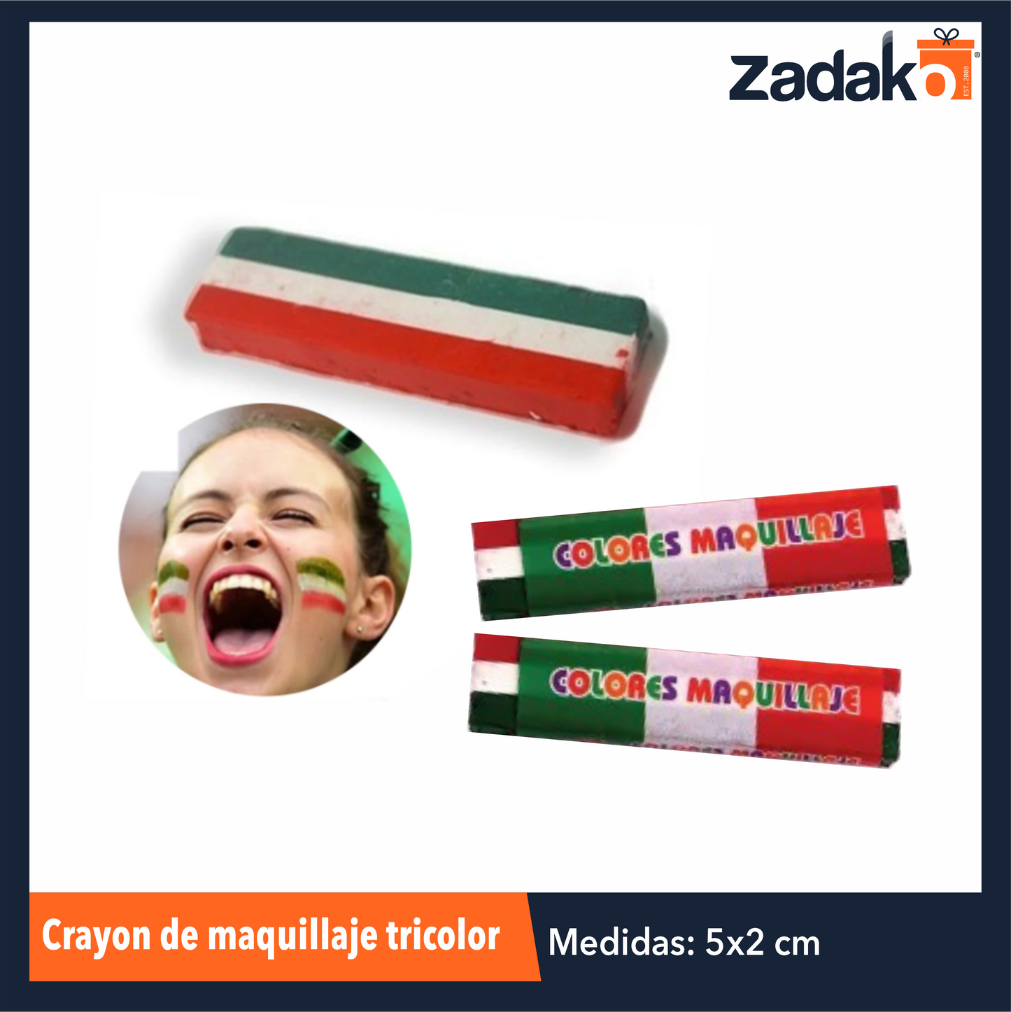 ZT-0030 CRAYON DE MAQUILLAJE TRICOLOR CON 50 PZS O CAJA CON 20 PQTS