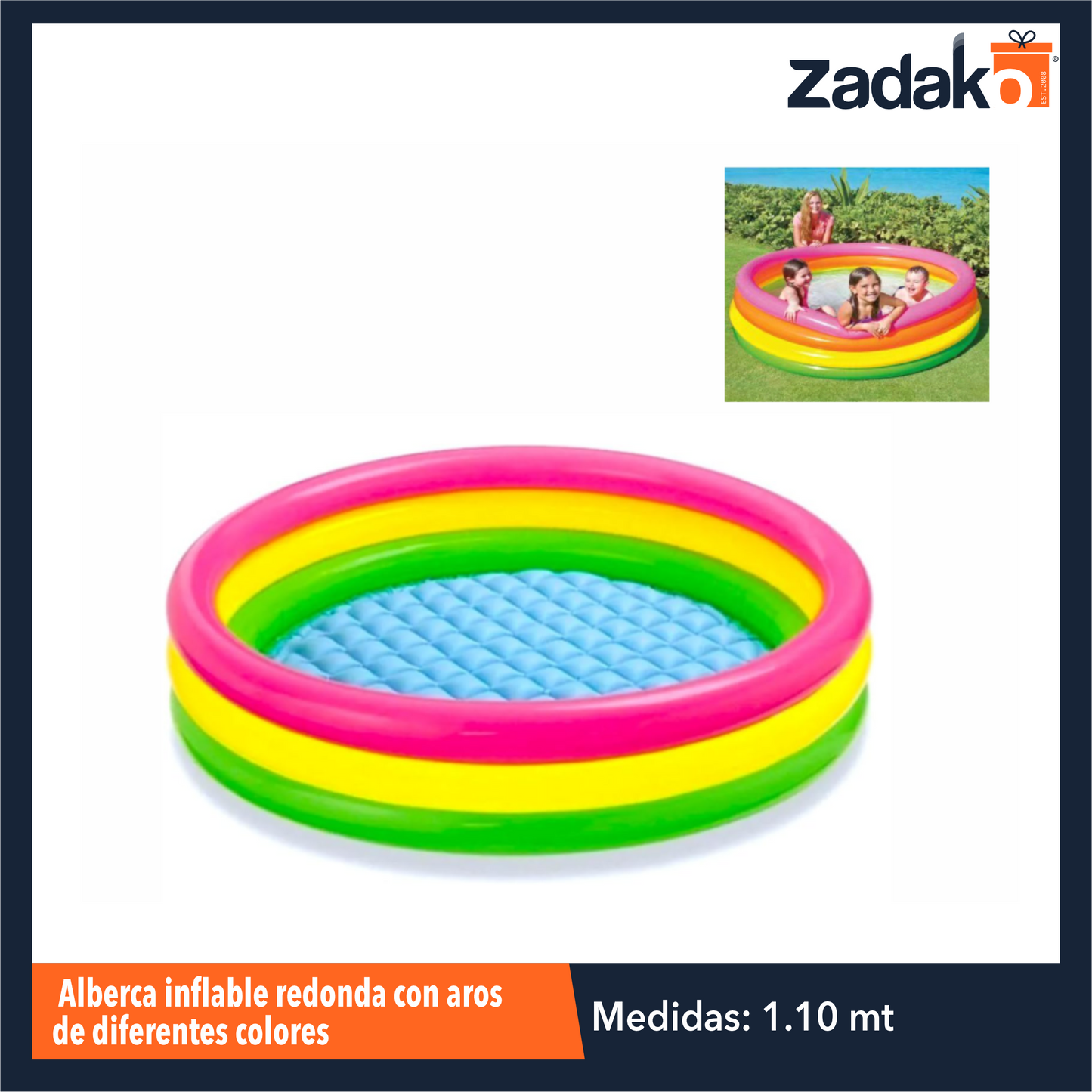 GPM-0688 / ZT-0130 ALBERCA INFLABLE REDONDA CON AROS DE DIFERENTES COLORES CON 1 PZ O CAJA CON 36 PZS