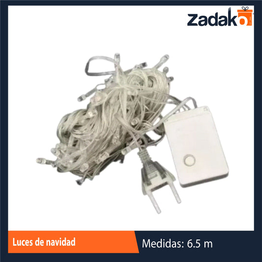 ZT-0349 LUCES PARA DECORACIÓN 6.5 M, 100 CABEZAS 1 SOLO COLOR,  ENCHUFE DE DOS ORIFICIOS, V2CON 1 PZ O CAJA CON 60 PZS